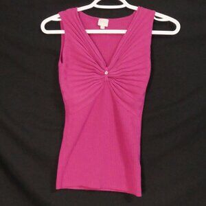SUZY SHIER | medium | Vibrant Pink Ruched Sleeveless Top | Decorative Accent